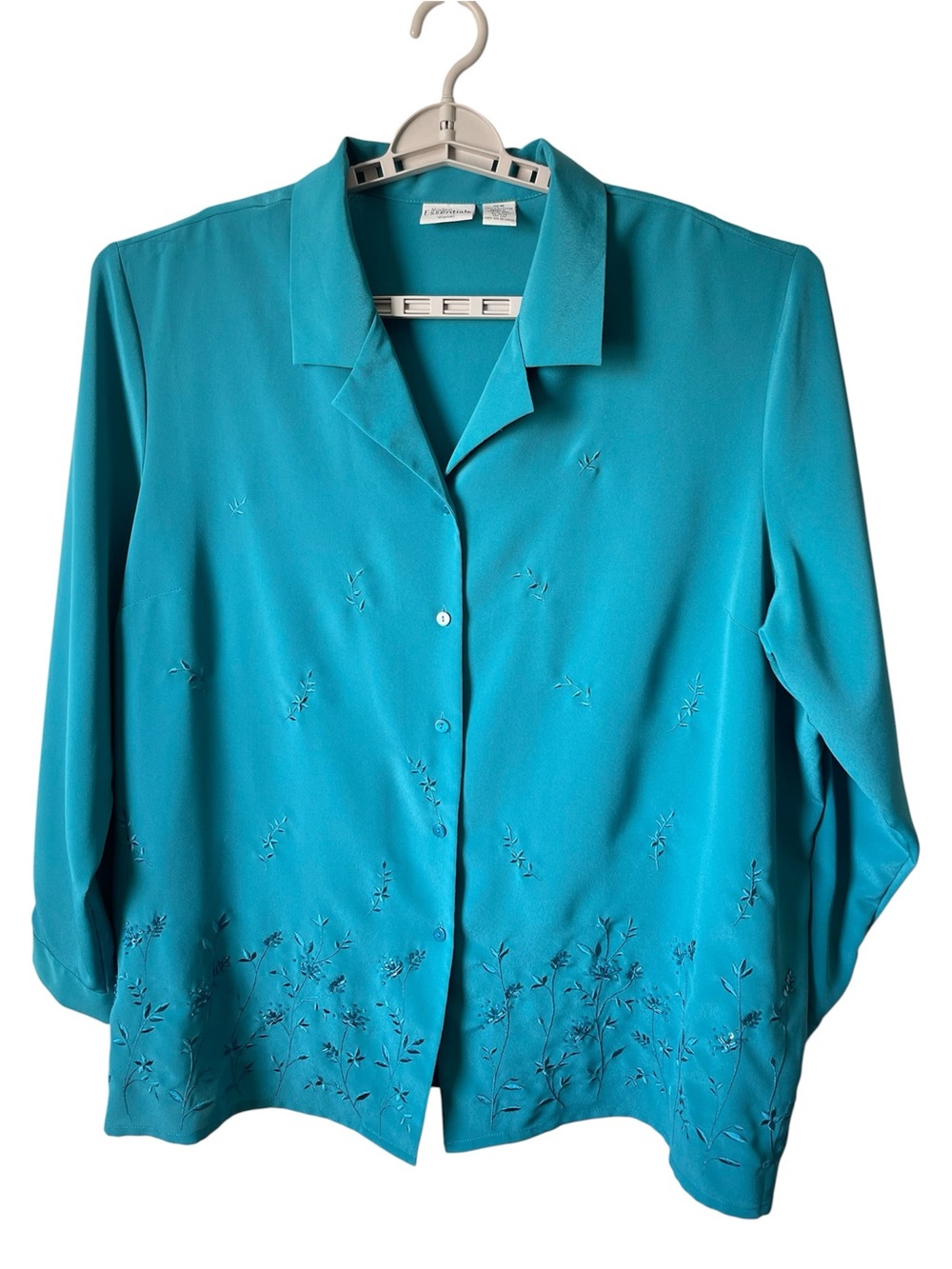 Modern Essentials Teal Floral Embroidered Button Up Blouse Size 26W